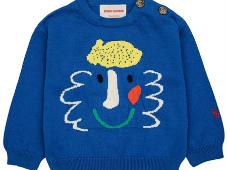 Bobo Choses Baby Happy Mask Jumper Round Neck Blue Fashion