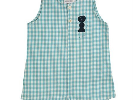 Bobo Choses Baby Ant Vichy Woven Playsuit Sleeveless Turquoise Sale