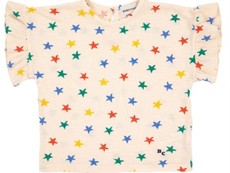 Bobo Choses Offwhite Multicolor Stars All Over Ruffle T-Shirt For Sale