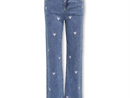 Kids ONLY Light Medium Blue Denim Juicy Wide Leg Heart Denim Jeans Cheap