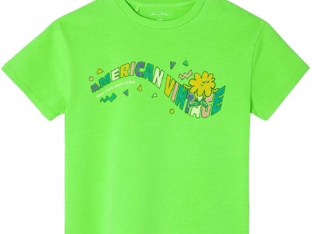 American Vintage T-shirt Droit Mc Col Rond Imprime Absinthe Fluo Hot on Sale